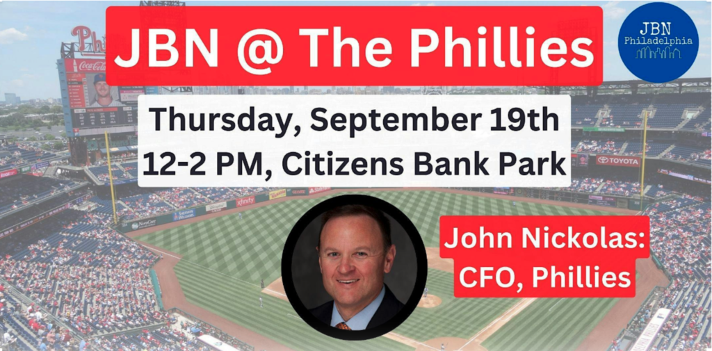 JBN at the Phillies on Thursday, September 19th, 2024 from 12-2 p.m. at Citizens Bank Park